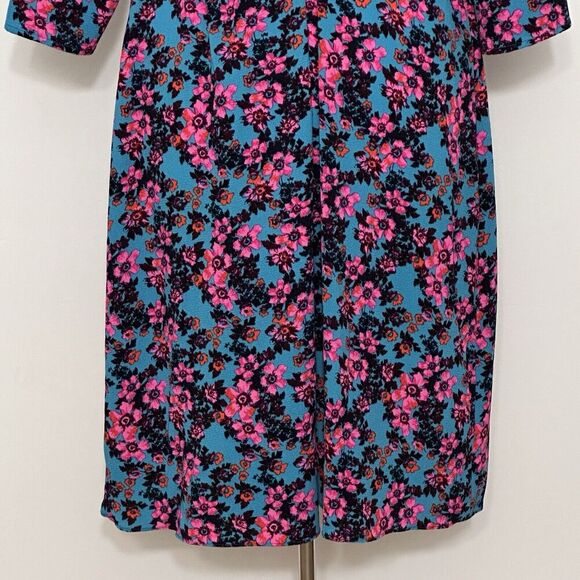 Cheztu Womens‎ Dress 12 Turquoise Blue Pink Floral Faux Wrap Ruffle Cottagecore - Picture 8 of 16